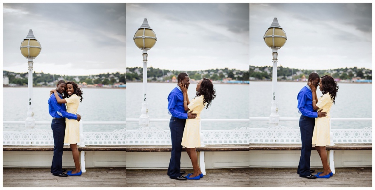 couple embracing on torquay pier on their anniversary