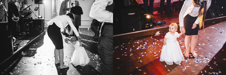 little girl dancing at wedding reception at dartmouth golf and country club