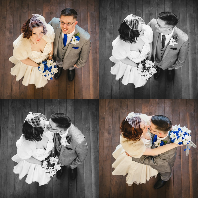 modern, birdseye view from above of just married couple at cockington court, torquay after eloping ceremony