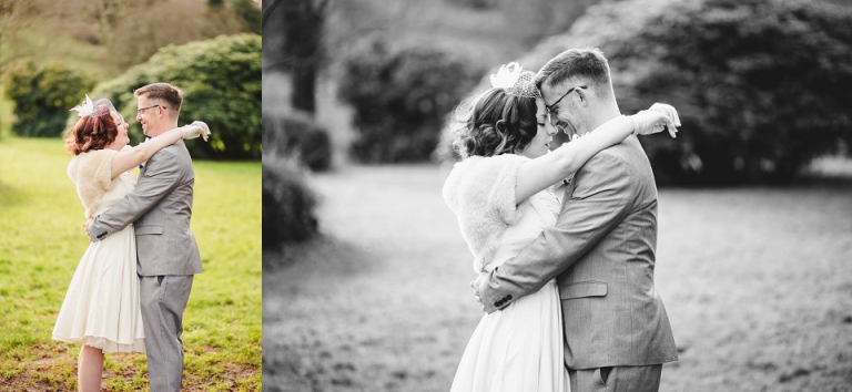 star crossed lovers eloping to torquay, beautiful portraits after ceremony in grounds of cockington