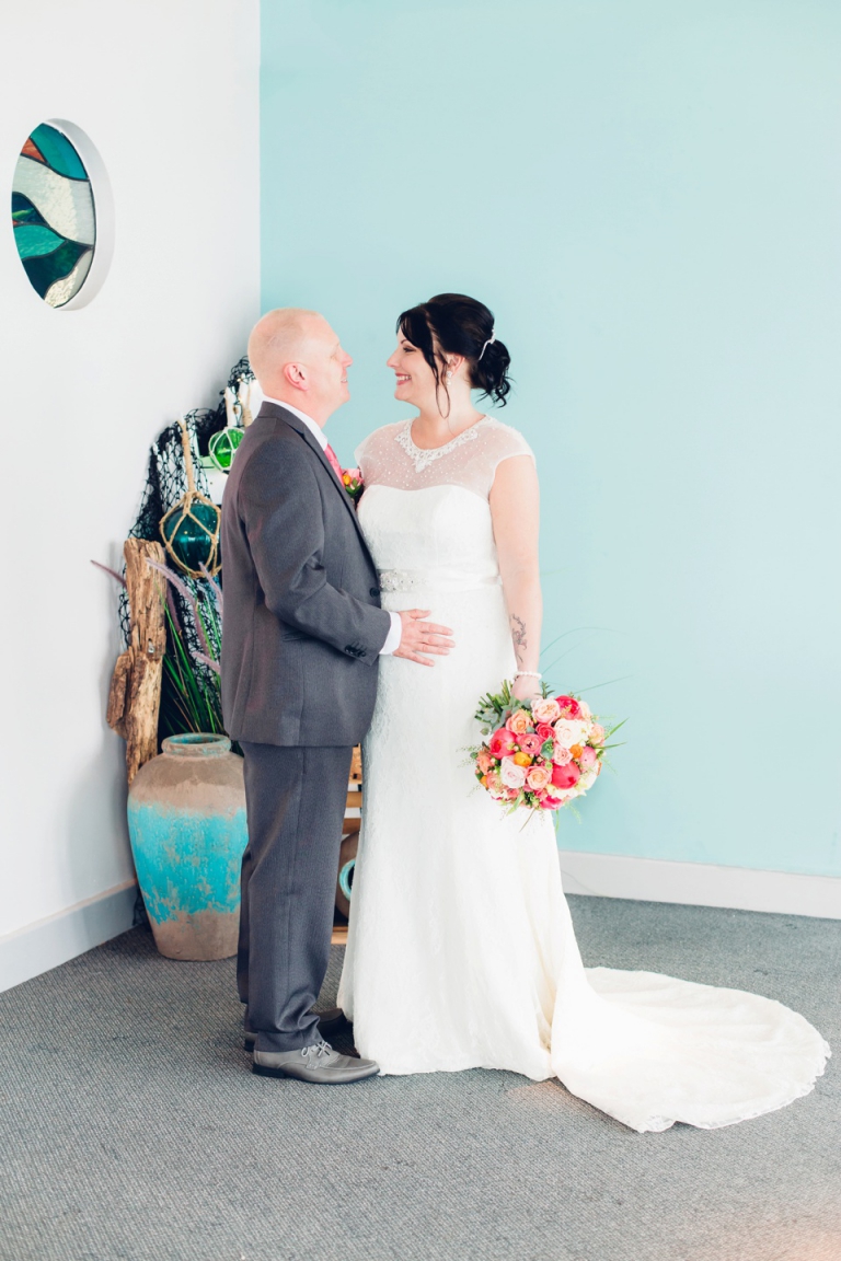 Best of wedding photography in Torquay, Paignton, London and Exeter - Natural, Candid, Photojournalistic couple portrait at living coasts room with a view