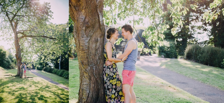 Best of wedding photography in Torquay, Paignton, London and Exeter - Natural, Candid, Photojournalistic engagement session in shaldon, couple under tree laughing