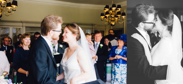 Best of wedding photography in Torquay, Paignton, London and Exeter - Natural, Candid, Photojournalistic first kiss during ceremony at abode exeter
