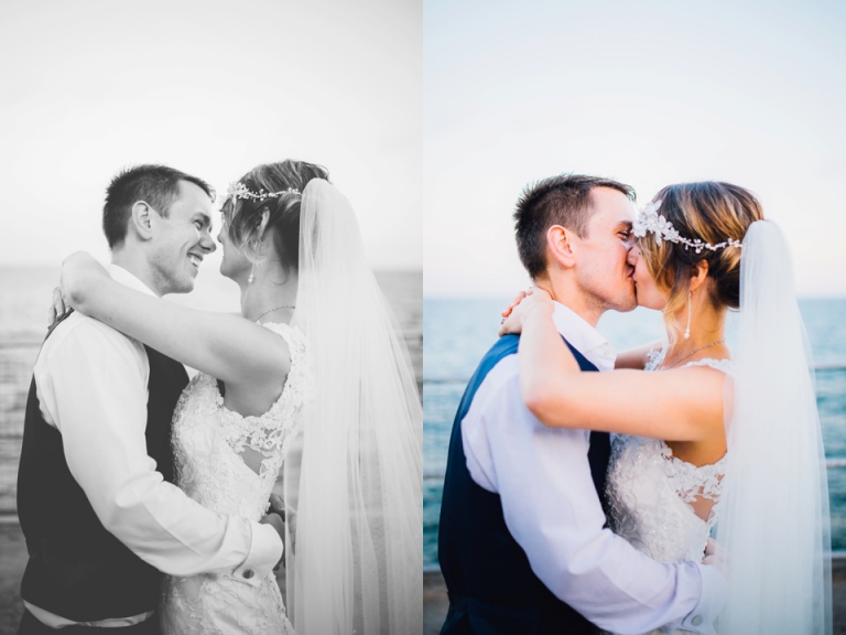 Intimate, Pastel Vintage Wedding Photography at Redcliffe Hotel, Paignton, Devon_evening sunset couple portrait, laughter and kisses