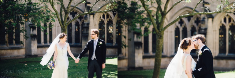 Best of wedding photography in Torquay, Paignton, London and Exeter - Natural, Candid, Photojournalistic couple kissing in exeter cathedral yard