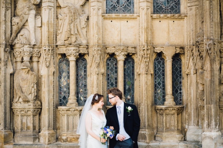 Best of wedding photography in Torquay, Paignton, London and Exeter - Natural, Candid, Photojournalistic just married couple in front of exeter cathedral