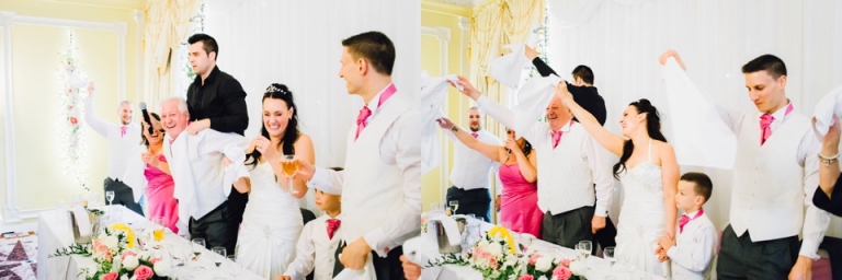 Best of wedding photography in Torquay, Paignton, London and Exeter - Natural, Candid, Photojournalistic - guests waving napkins during entertainment at imperial hotel