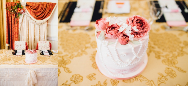 Imperial Hotel Torquay Wedding Photography, gold styling by Hannah Taylor_Top table styling with cake my Daisy Molly and Me