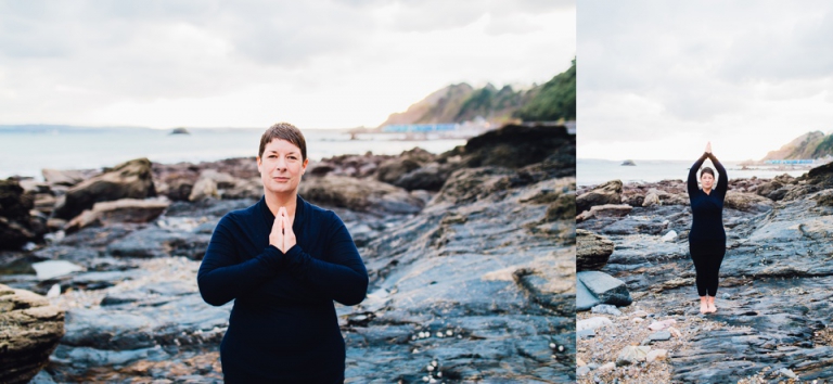 Yoga Portrait Session on Meadfoot Beach Torquay Portrait Photography_standing postures