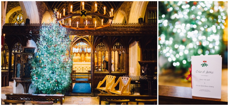 Imperial Hotel Torquay Wedding Photography Documentary Style - Cockington church with christmas tree, homemade order of service