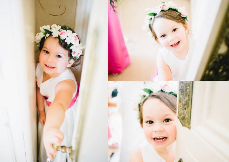 Relaxed, Documentary, Fun Wedding Photography at Imperial Hotel, Torquay - flower girl playing around for candid photos getting ready