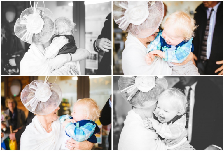 47 Small Intimate Cockington Court Wedding Photography in Torquay - bride laughing and playing with grandson