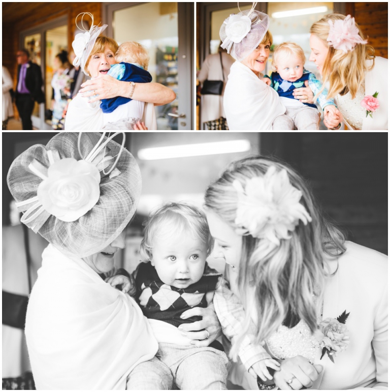 48 Small Intimate Cockington Court Wedding Photography in Torquay - bride with daughter and grandson, natural and candid