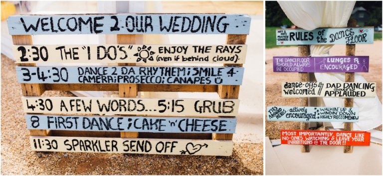 15 Blackpool Sands Dartmouth Wedding Photography Creative Documentary - wooden pallet wedding signs