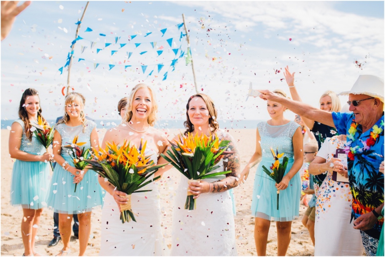 34 Blackpool Sands Dartmouth Wedding Photography Creative Documentary - amazing confetti throw on the beach