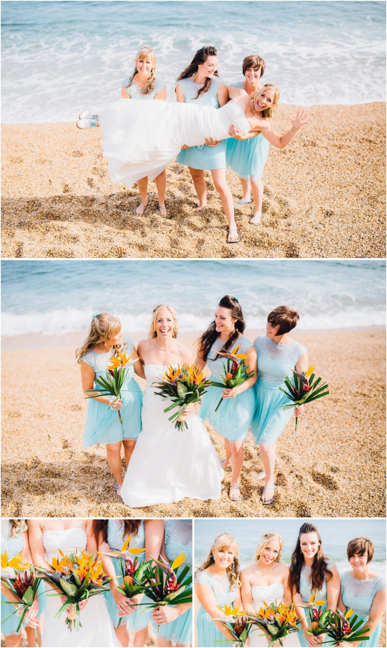 45 Blackpool Sands Dartmouth Wedding Photography Creative Documentary - bride and bridesmaids portraits by the sea