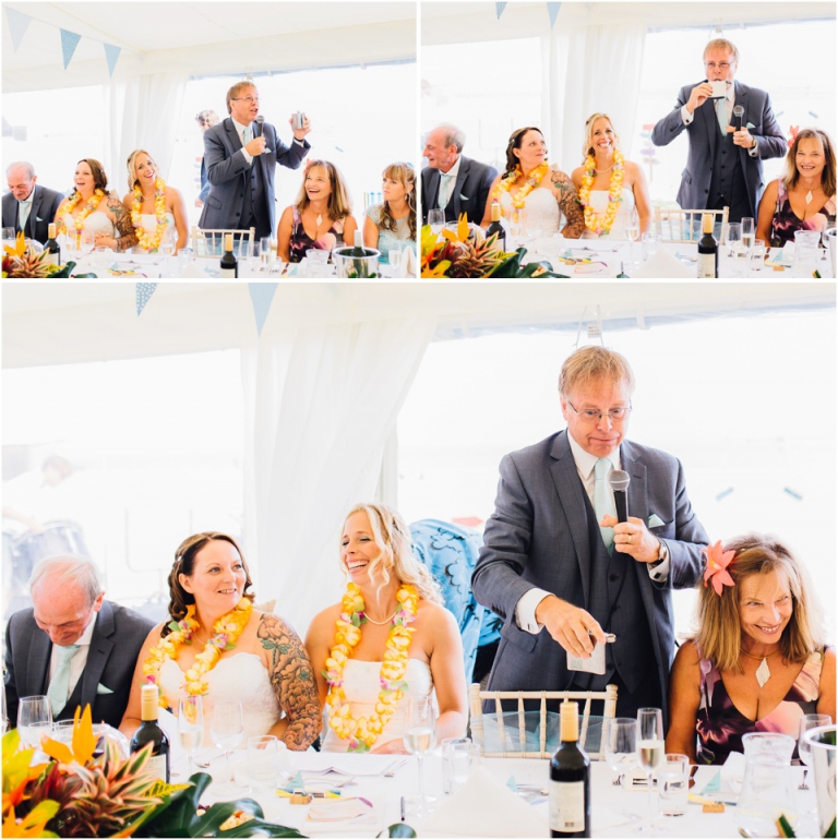 56 Blackpool Sands Dartmouth Wedding Photography Creative Documentary - father drinking during speech