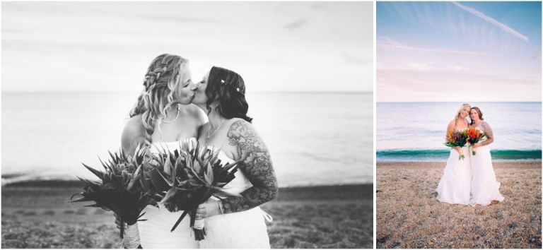 78 Blackpool Sands Dartmouth Wedding Photography Creative Documentary - brides kissing by the sea black and white