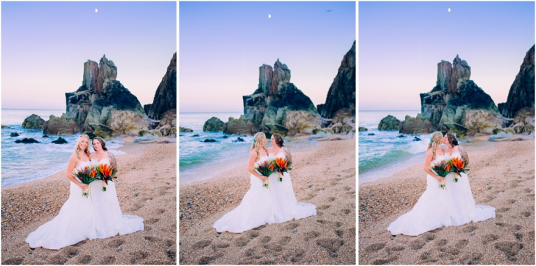 94 Blackpool Sands Dartmouth Wedding Photography Creative Documentary - couple portraits by the sea in sunset with moon