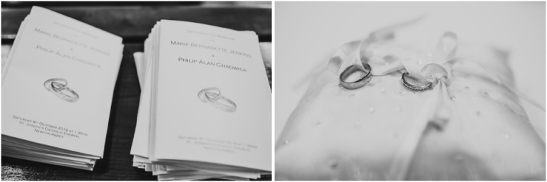 2 Dainton Park Golf Club, Newton Abbot Wedding Photography - black and white rings and order of service