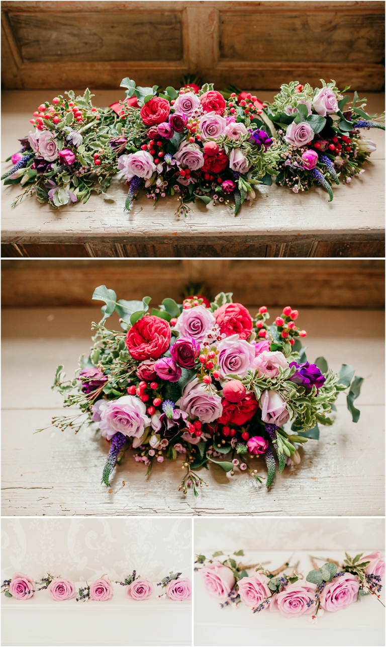 1 Relaxed, Fun, Colourful Wedding at Kingston Estate Devon Wedding Photography - Aster Floral Design red, purple and pink bouquets