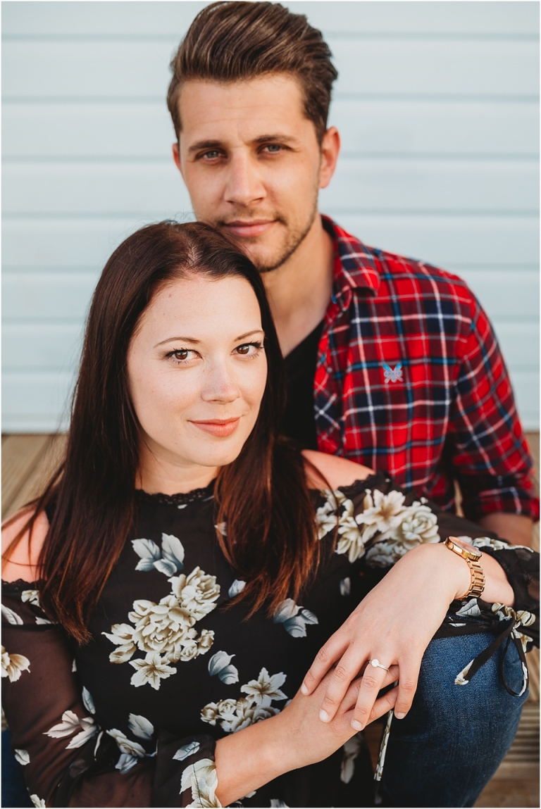 Pre Wedding Photography at Elberry Cove & Broadsands Beach, Paignton 14 - couple portrait on beach hut