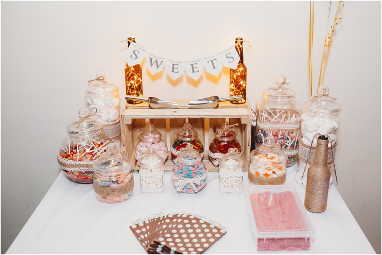 14 Wedding Reception Photography at The Flavel, Dartmouth - sweet table with decorated jars