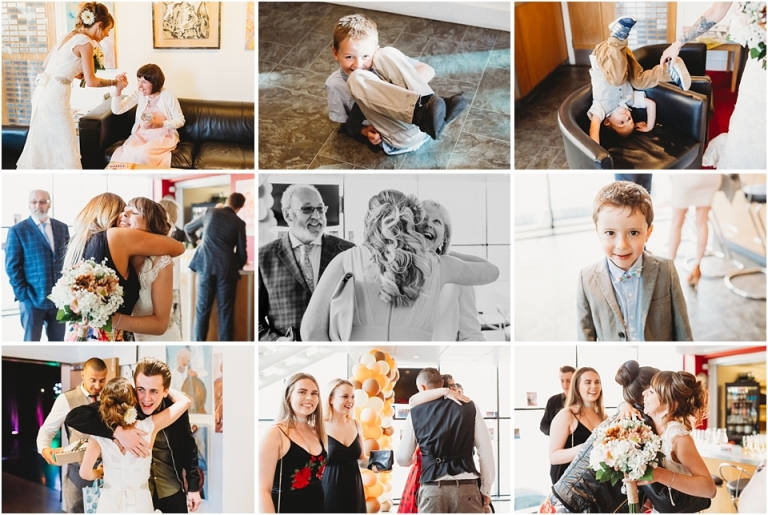 18 Wedding Reception Photography at The Flavel, Dartmouth - nautral guest photos, hugging and smiling