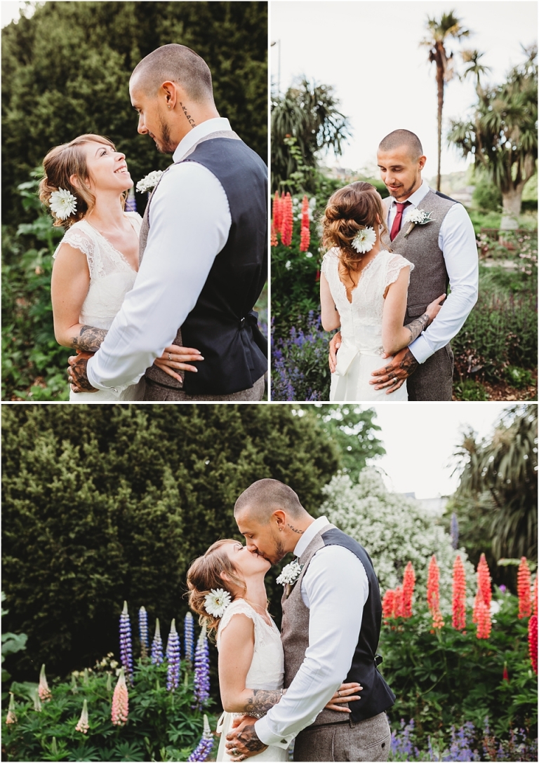 23 Wedding Reception Photography at The Flavel, Dartmouth - couple portraits in avenue gardens