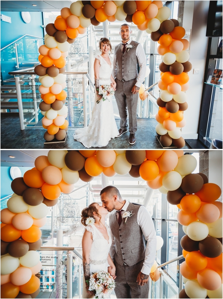 25 Wedding Reception Photography at The Flavel, Dartmouth - balloon arch