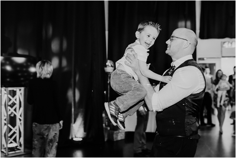 28 Wedding Reception Photography at The Flavel, Dartmouth - black and white father and child dancing