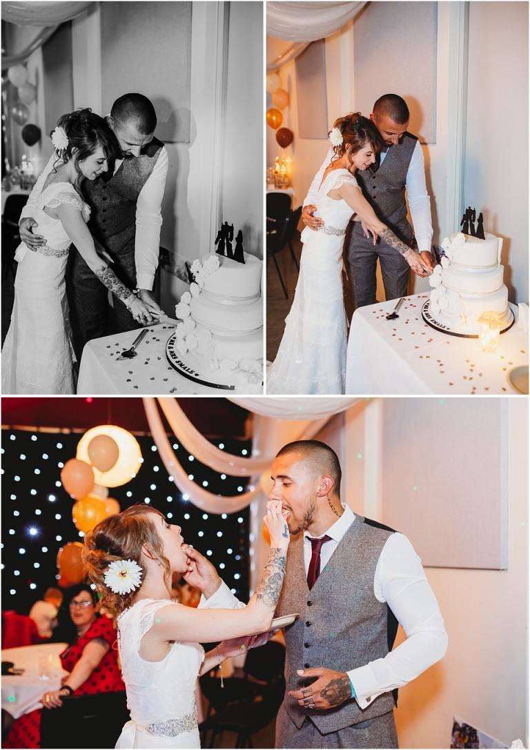 38 Wedding Reception Photography at The Flavel, Dartmouth - bride and groom cutting cake