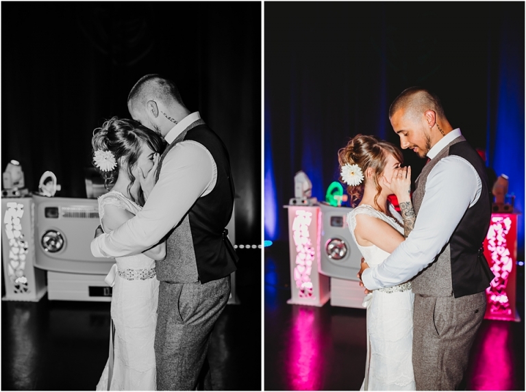 45 Wedding Reception Photography at The Flavel, Dartmouth - brides happy tears during first dance documentary style