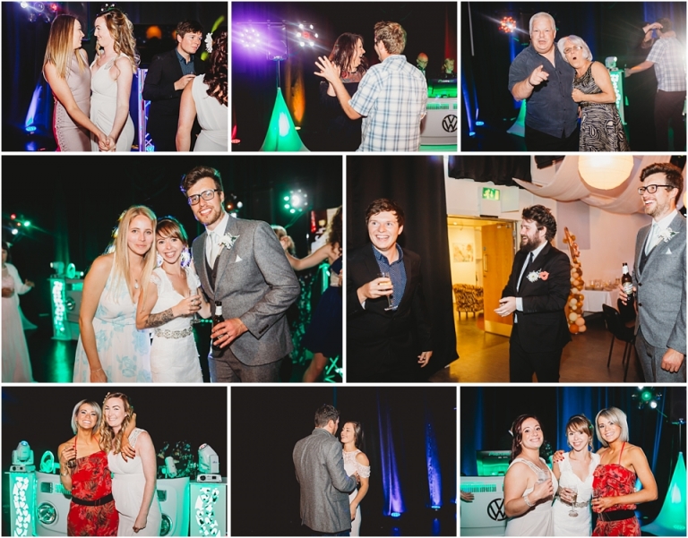 67 Wedding Reception Photography at The Flavel, Dartmouth - friends and family on dance floor documentary style