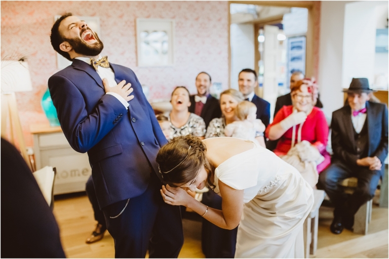 Devon Wedding Photographer Worden House Dartmouth 1920s themed wedding (24) funny emotional ceremony