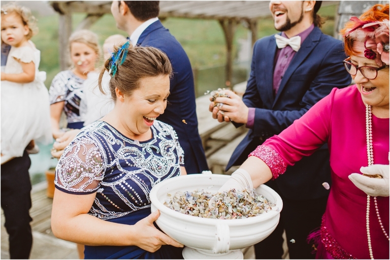 Devon Wedding Photographer Worden House Dartmouth 1920s themed wedding (46) confetti throw