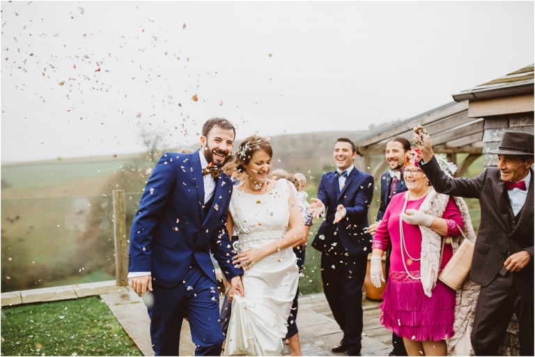 Devon Wedding Photographer Worden House Dartmouth 1920s themed wedding (48) confetti throw